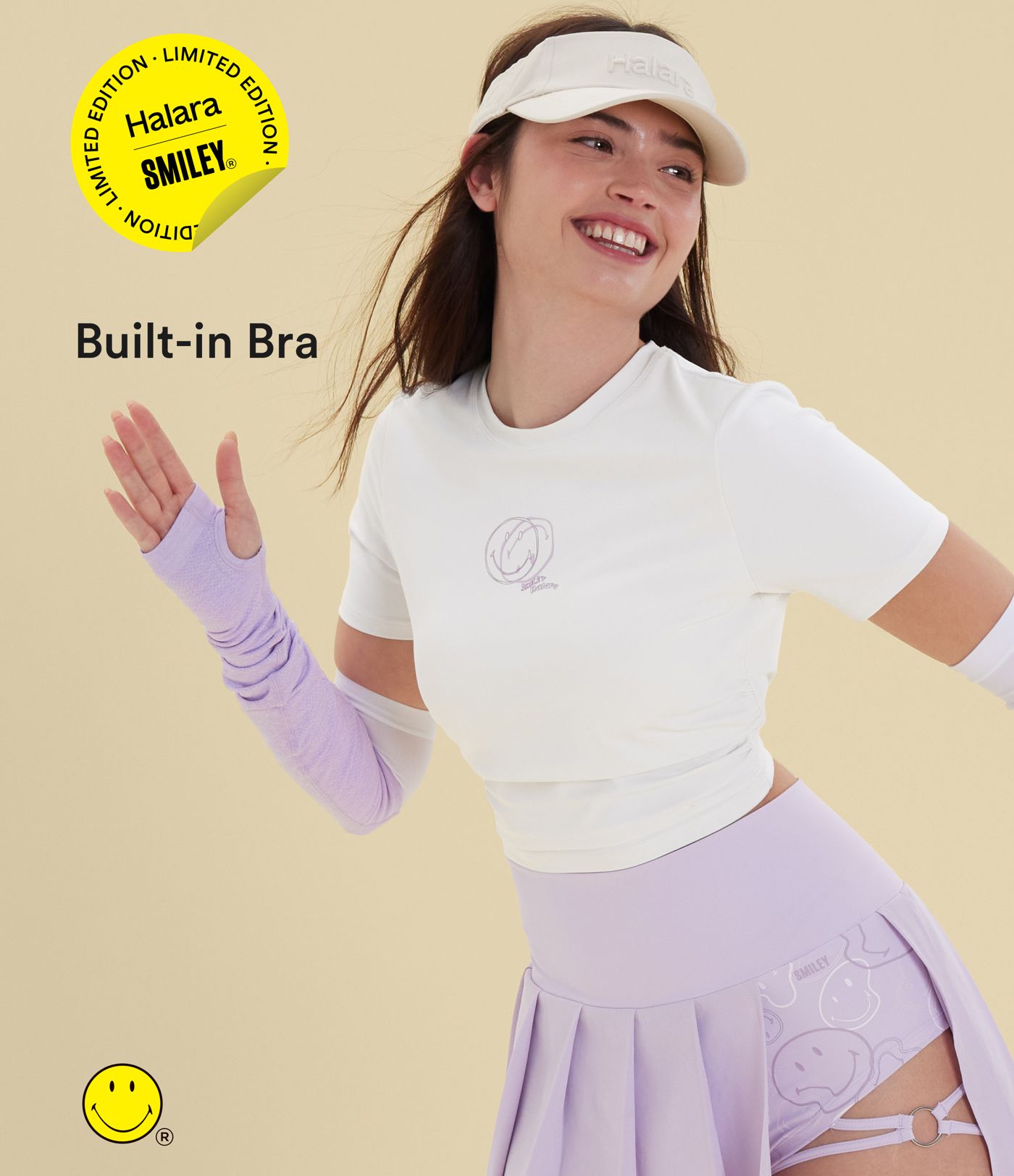 T-shirt casual cropped ajusté froncé Halara X Smiley® Halara UltraSculpt™ col rond à manches courtes