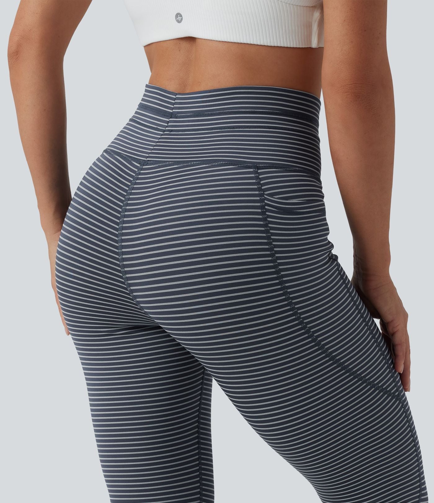 Legging de yoga rayé taille haute avec cordon de serrage et poches