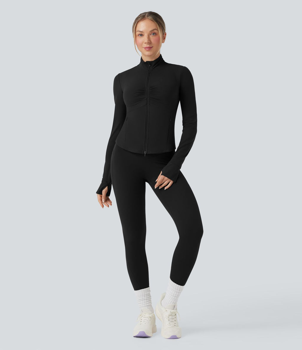 Veste de yoga Halara UltraSculpt™ col montant froncée push-up manches longues à trous pouces avec poches