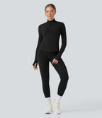 Veste de yoga Halara UltraSculpt™ col montant froncée push-up manches longues à trous pouces avec poches