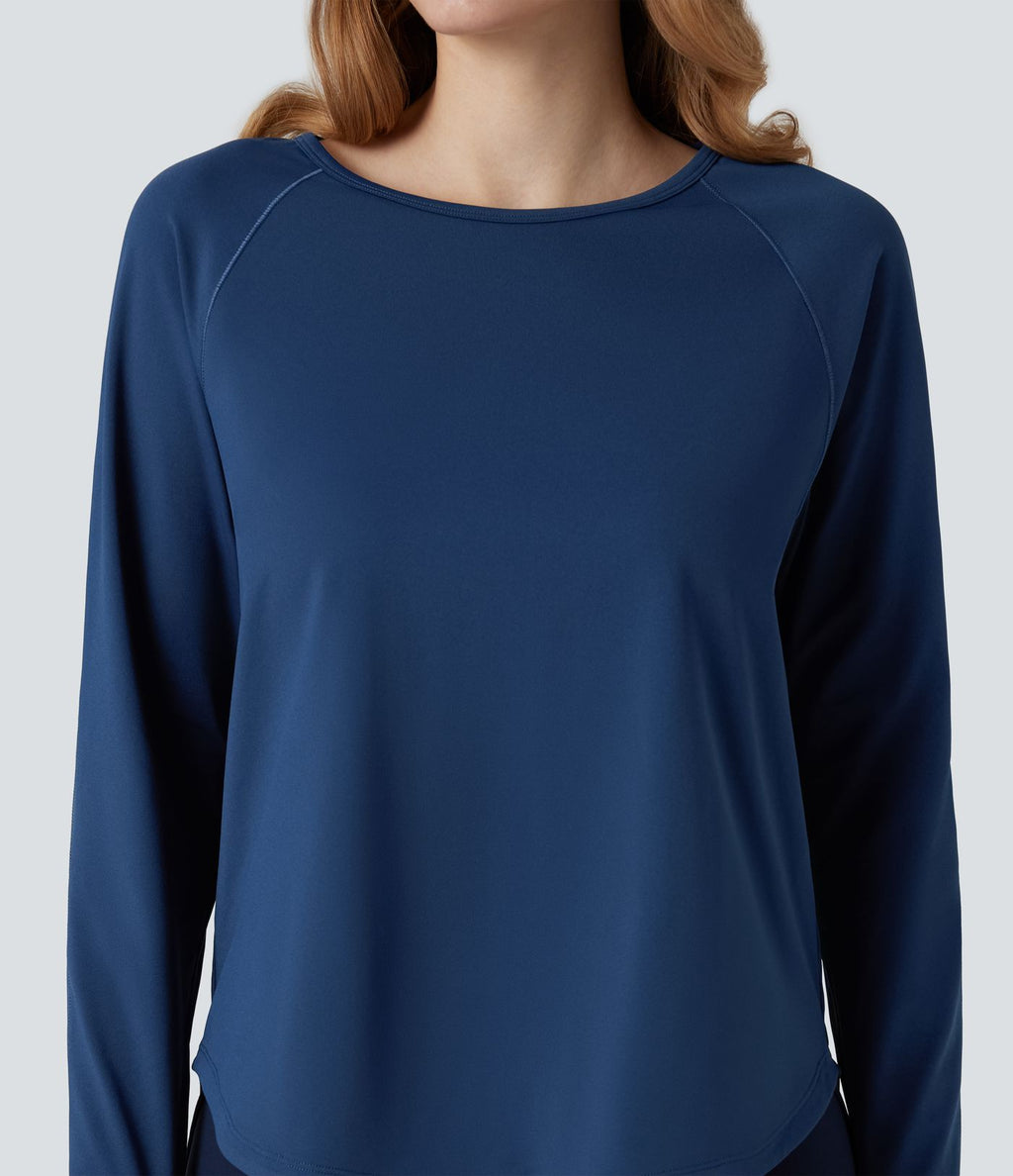 Top de sport col rond mesh contrastant manches longues avec trous pouces