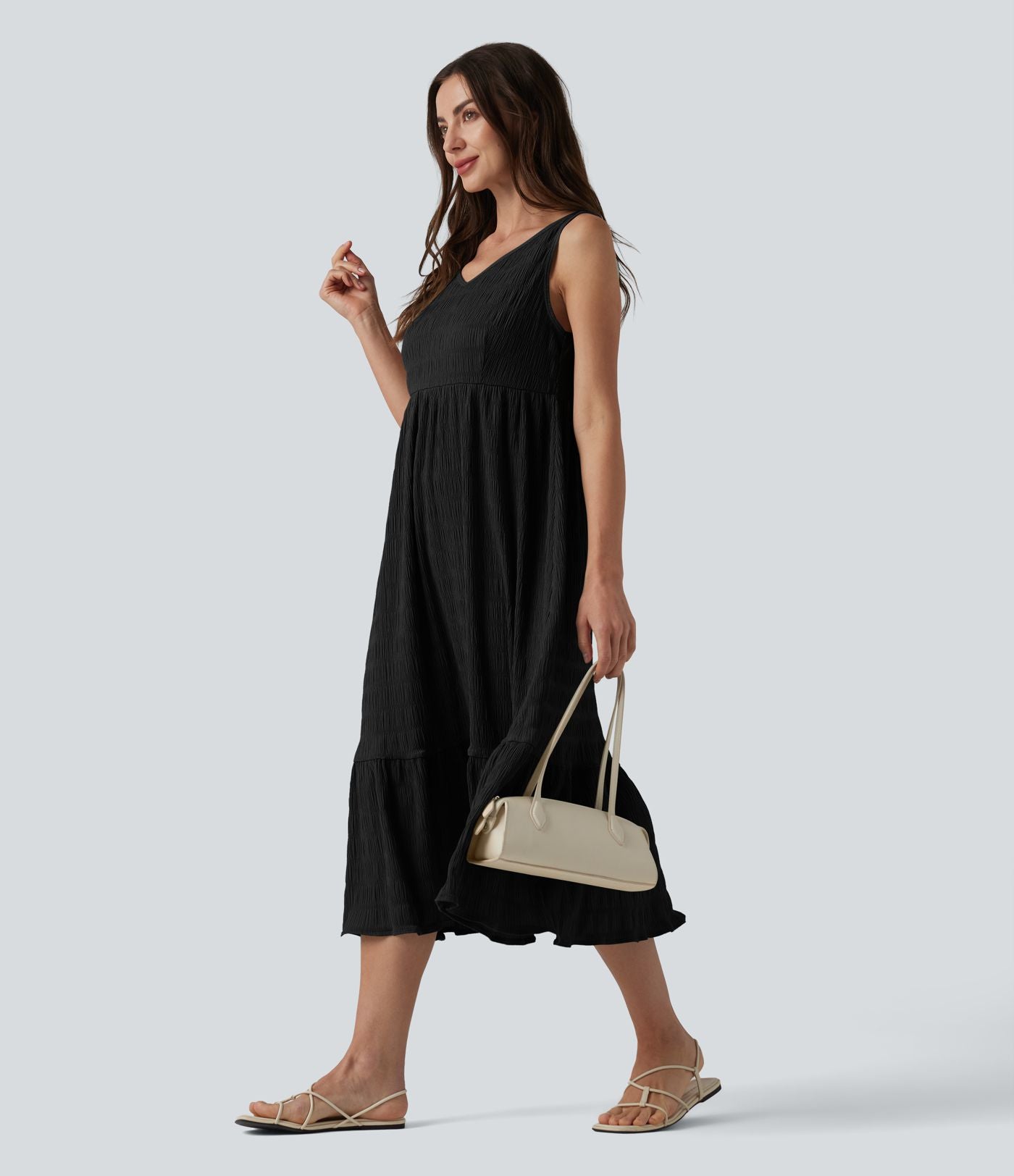 Robe midi décontractée sans manches à col en V