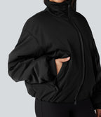 Doudoune casual zippée à col montant et manches longues avec poches