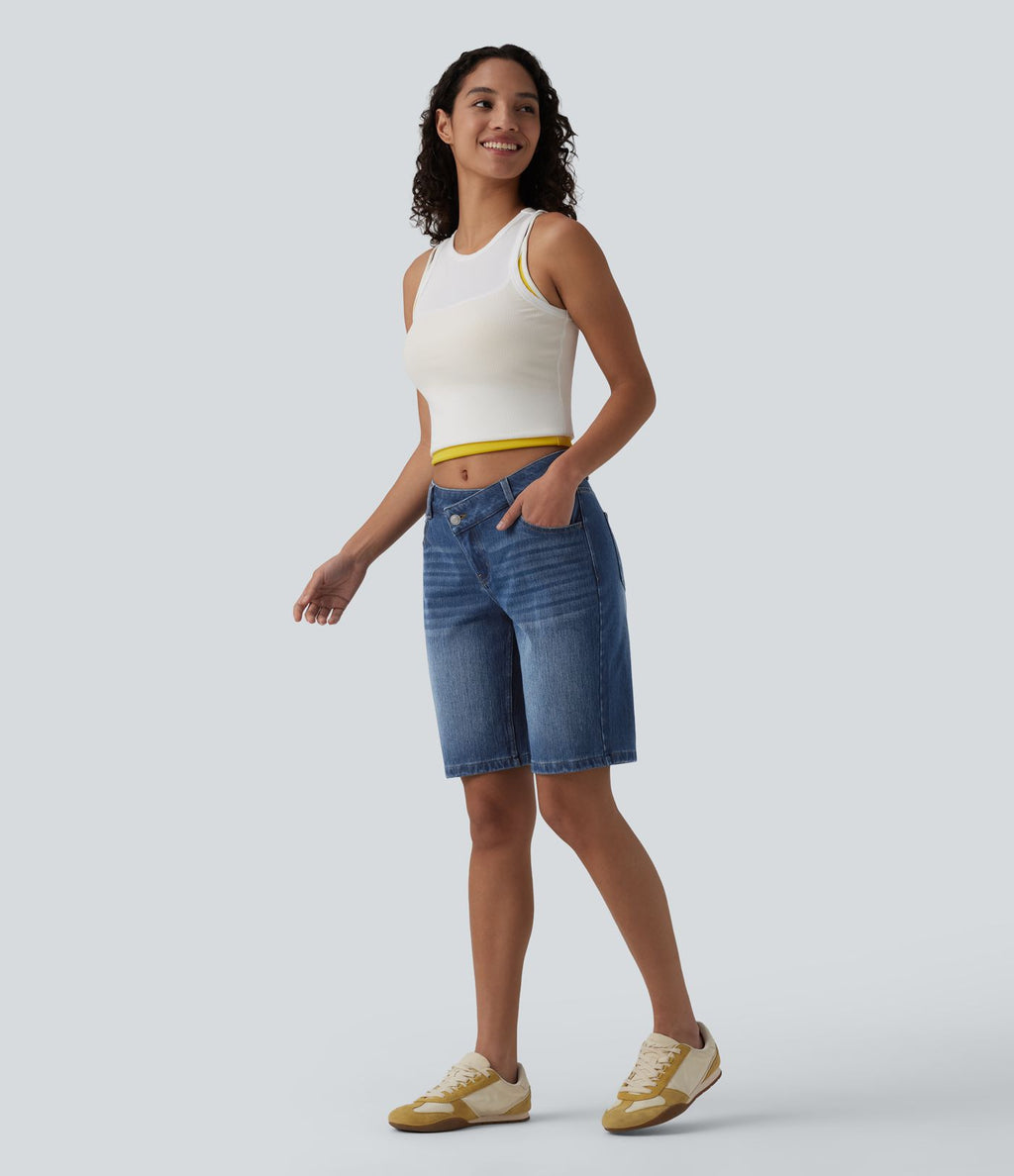 Halara Flex™ Short casual en jean asymétrique taille basse avec poches