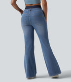 Jean évasé décontracté Halara Flex™ double ceinture gainant taille haute avec poches