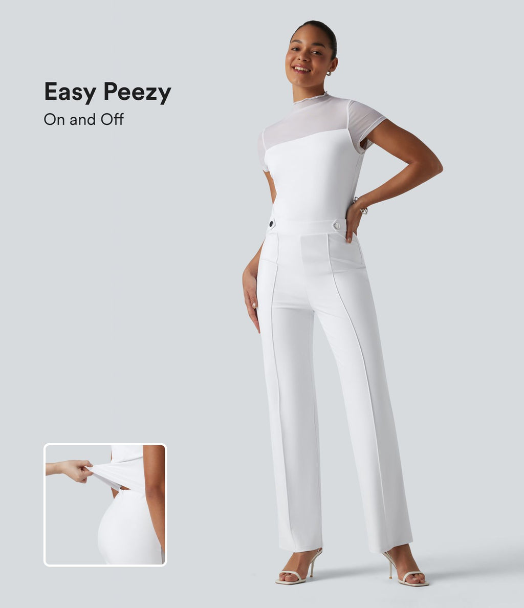 DayStretch Combinaison col rond à manches courtes avec empiècements en mesh contrasté – Édition Easy Peasy