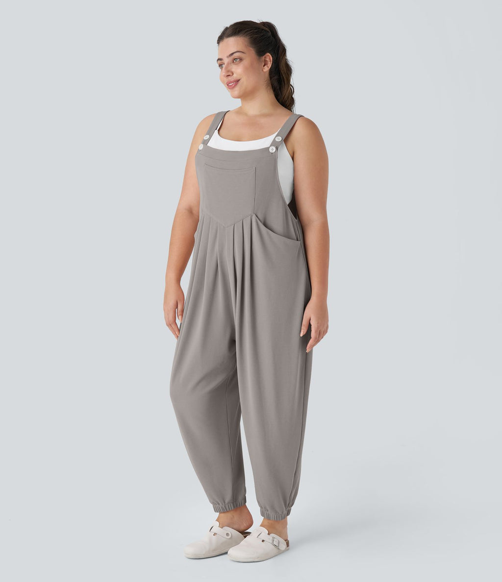 Sangle Réglable Bouton Plusieurs Poches Plissé Gaufré Casual Grande Taille Salopette
