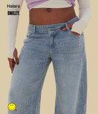 Halara X Smiley® Halara Flex™ Jean large décontracté asymétrique taille basse en lyocell délavé avec poches