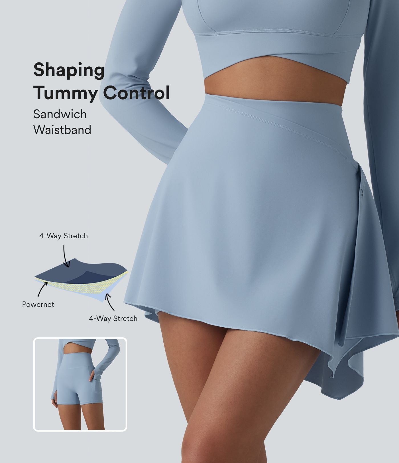 Jupe mini de yoga 2-en-1 ventre plat taille haute avec poches