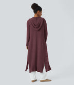 Cardigan long casual à capuche, manches longues et poches