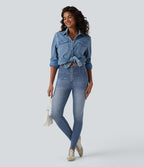 Jean Halara Flex™ skinny décontracté taille mi-haute zippé, effet ventre plat, avec poches