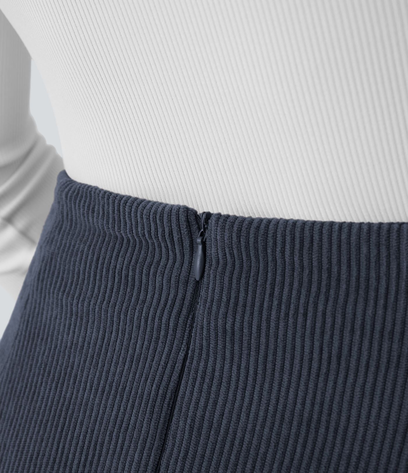 Mini-Jupe Casual en Velours Côtelé 2 en 1 Fermeture Éclair Invisible Taille Haute