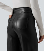 Pantalon large décontracté gainant taille haute extensible en molleton PU avec poches