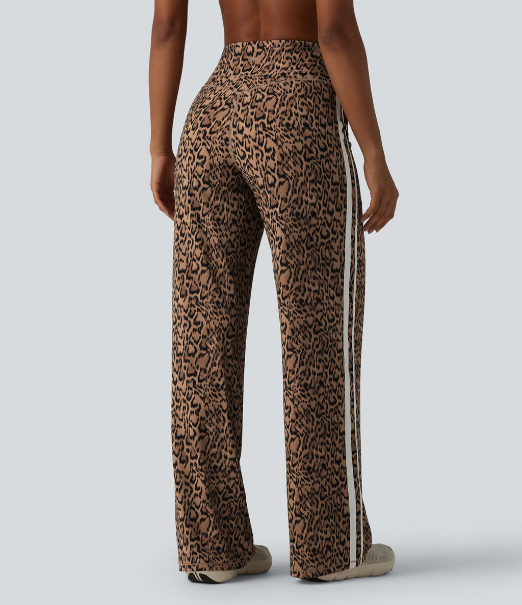 Halara UltraSculpt™ Pantalon de yoga droit taille haute imprimé léopard ventre plat avec bandes latérales et poches