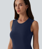 Robe mini décontractée SoftlyZero™ Airy col rond sans manches à volants superposés effet frais InstantCool