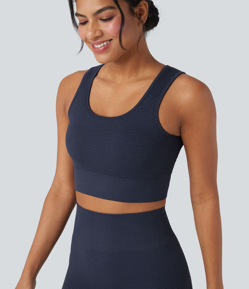 Brassière de sport yoga courte maintien léger col U en maille gaufrée sans couture OneForm Seamless Flow
