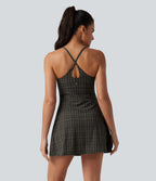 Robe sport de danse mini 2-en-1 avec brassière intégrée UltraSculpt™ à imprimé à carreaux avec poches - Édition Easy Peasy