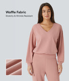 Sweatshirt Casual en Tissu Gaufré à Col en V et Manches Longues Épaules Tombantes