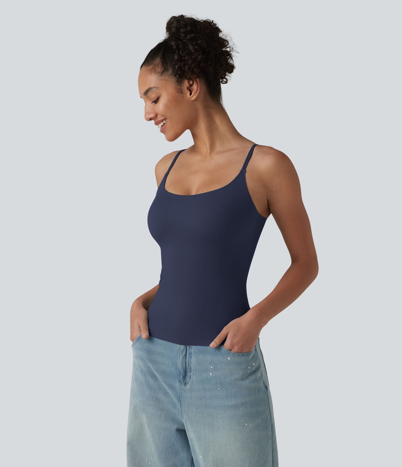Débardeur décontracté à col rond et soutien-gorge intégré, bonnets BE