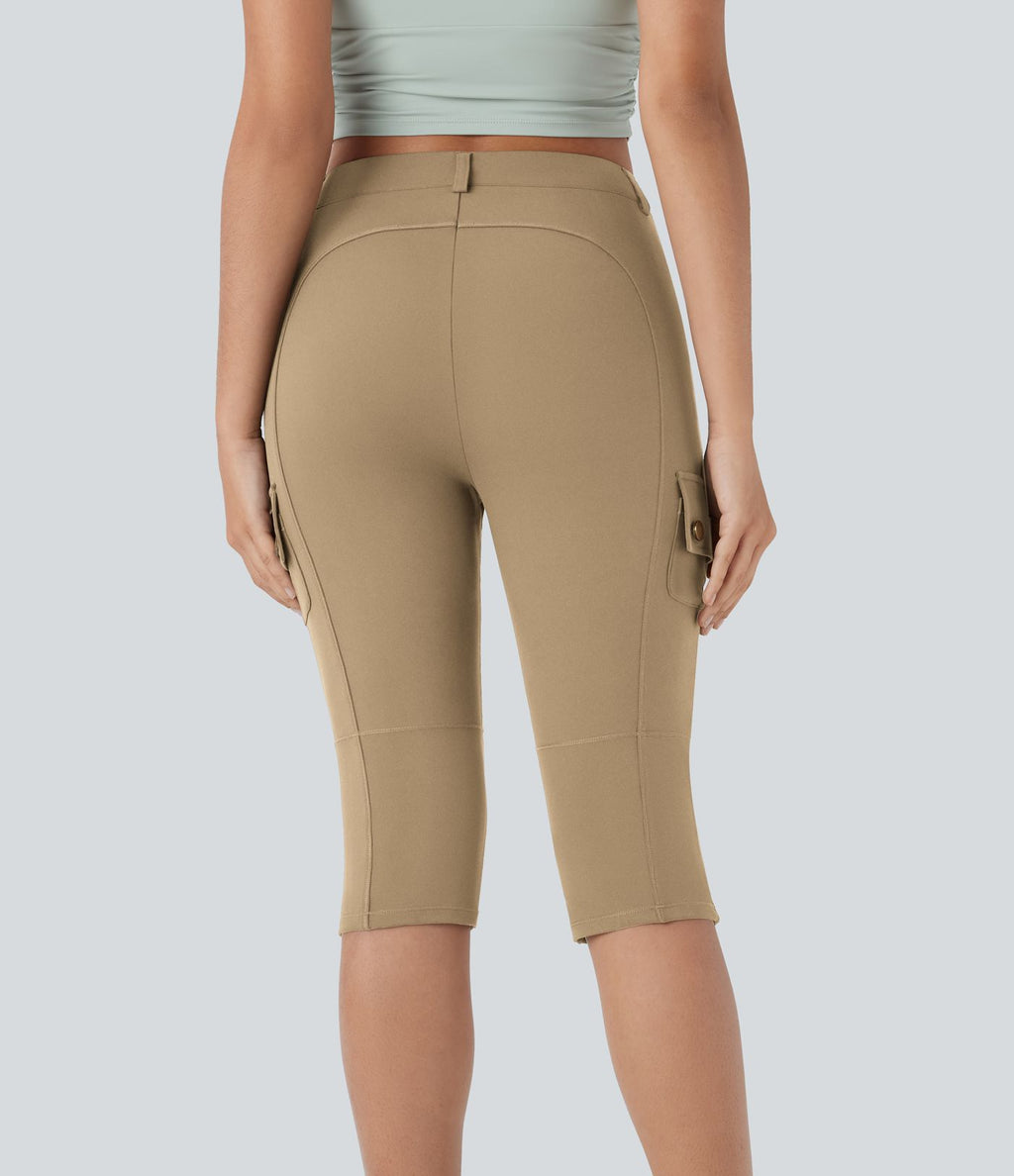 Pantalon cargo pedal pusher ajusté uni taille haute DayStretch avec poches zippées