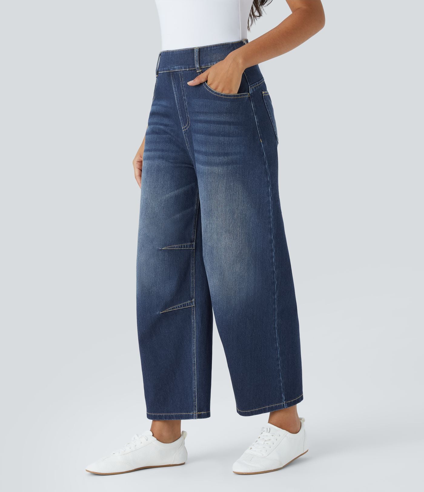 Jean Barrel 7/8 décontracté taille mi-haute avec poches Halara Flex™