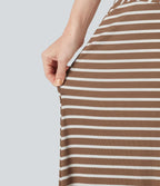 Robe longue décontractée à rayures, asymétrique, sans manches, en maille côtelée, avec poche
