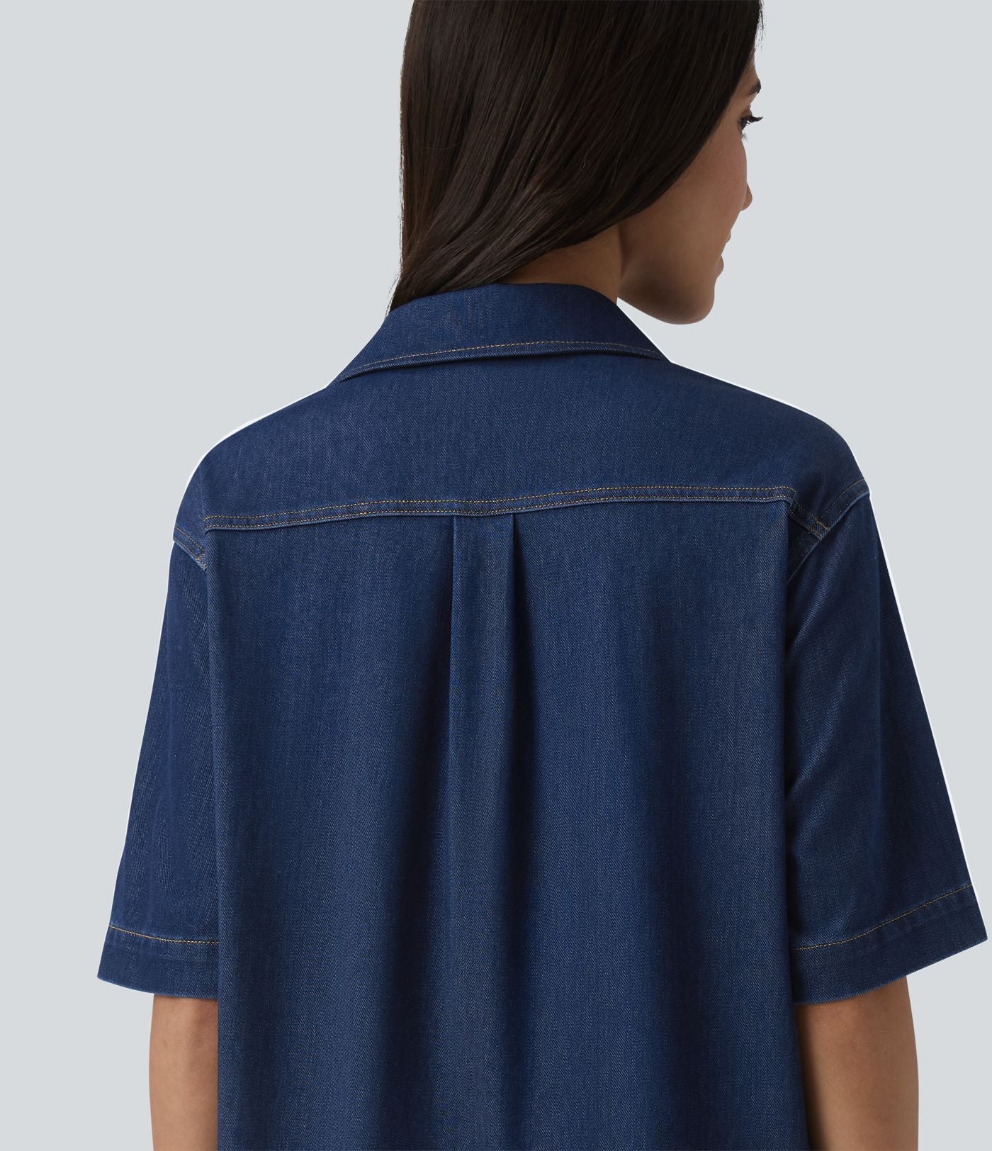Halara Flex™ Robe courte en denim col classique manches courtes avec poches