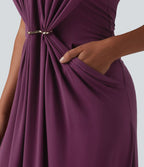 Robe longue casual bustier froncée avec brassière intégrée et poches
