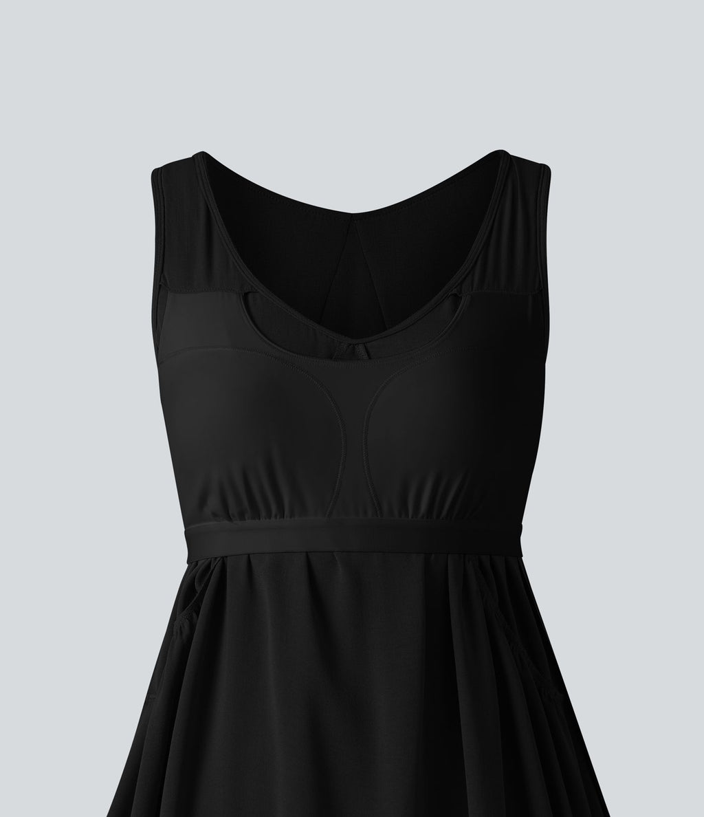 Robe mini sans manches col V avec soutien-gorge intégré, effet lin
