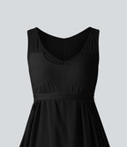 Robe mini sans manches col V avec soutien-gorge intégré, effet lin