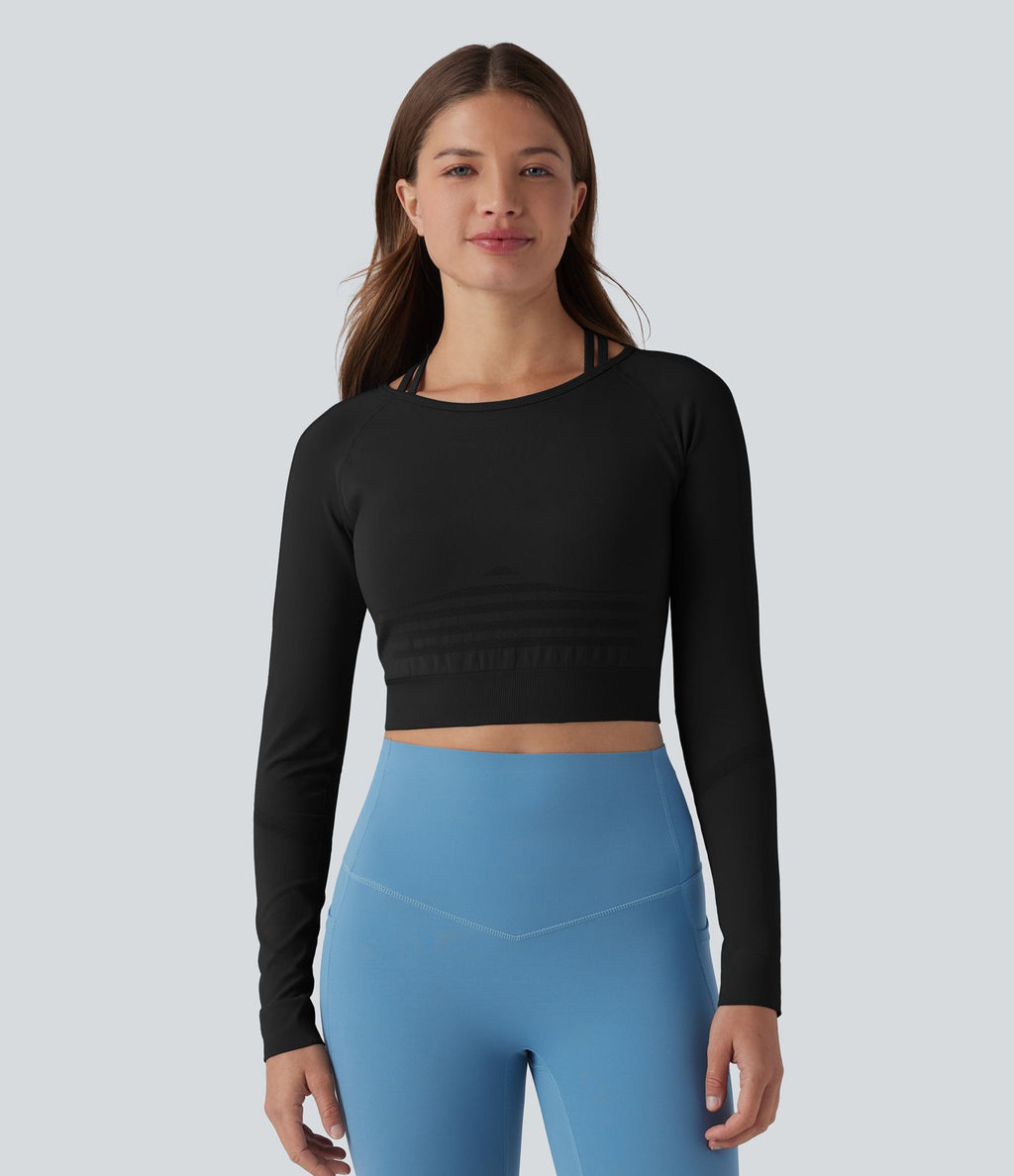 OneForm Seamless Flow Top de sport 2-en-1 court yoga à manches longues raglan