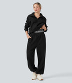 Jogging molleton taille haute repliable avec cordon de serrage et poches