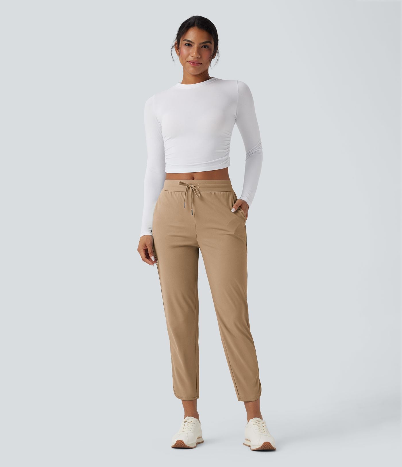 Pantalon de golf fuselé, taille mi-haute, cordon, ourlet courbé, séchage rapide, avec poches—UPF40+