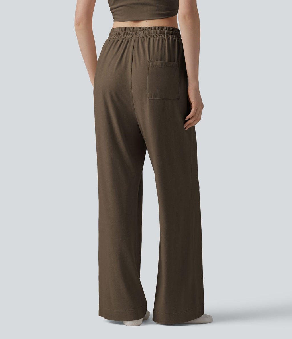 Pantalon de détente ample taille haute avec cordon de serrage et poches