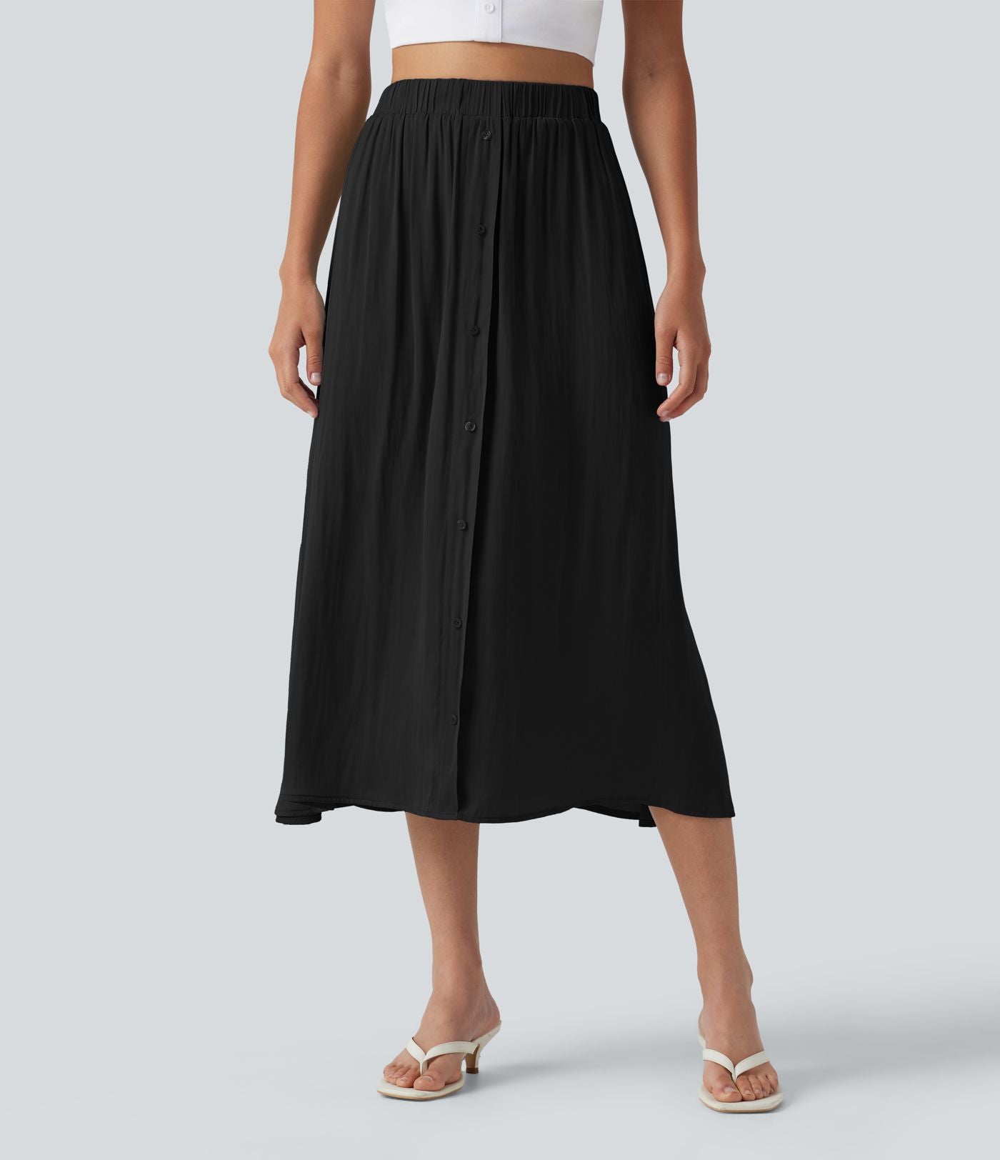 Jupe midi trapèze fluide, taille haute, décontractée