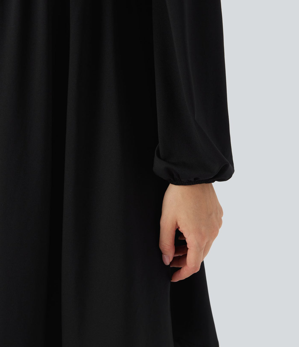 Robe décontractée mini décolleté carré manches longues laçage corset avec lien dos