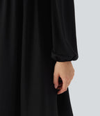 Robe décontractée mini décolleté carré manches longues laçage corset avec lien dos