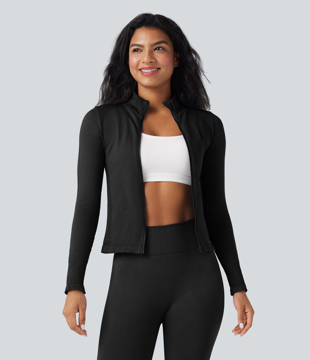 Veste yoga col montant à manches longues avec passants pouces sans couture OneForm Seamless Flow