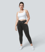 Halara Flex™ Legging Travail  7/8 Taille Croisée en Denim Tricot Extensible Taille Haute Poches Multiples Grande Taille