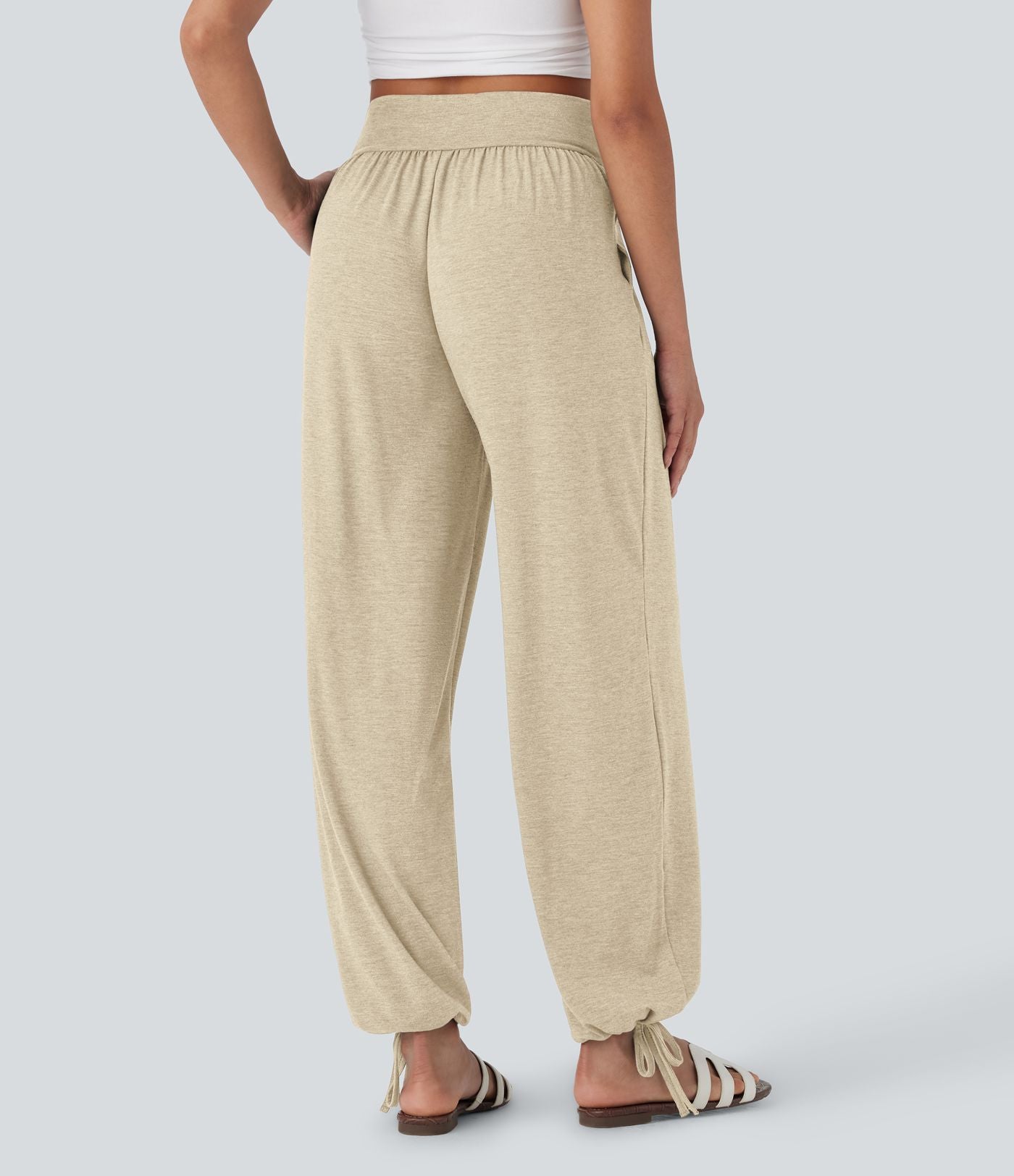 Pantalon de jogging décontracté à taille haute croisée avec poches latérales et cordon de serrage