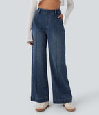 Jean décontracté Halara Flex™ taille haute jambe large délavé avec poches