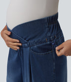 Halara Flex™ Jean de maternité ample décontracté à taille haute croisée avec cordon de serrage ajustable et poches