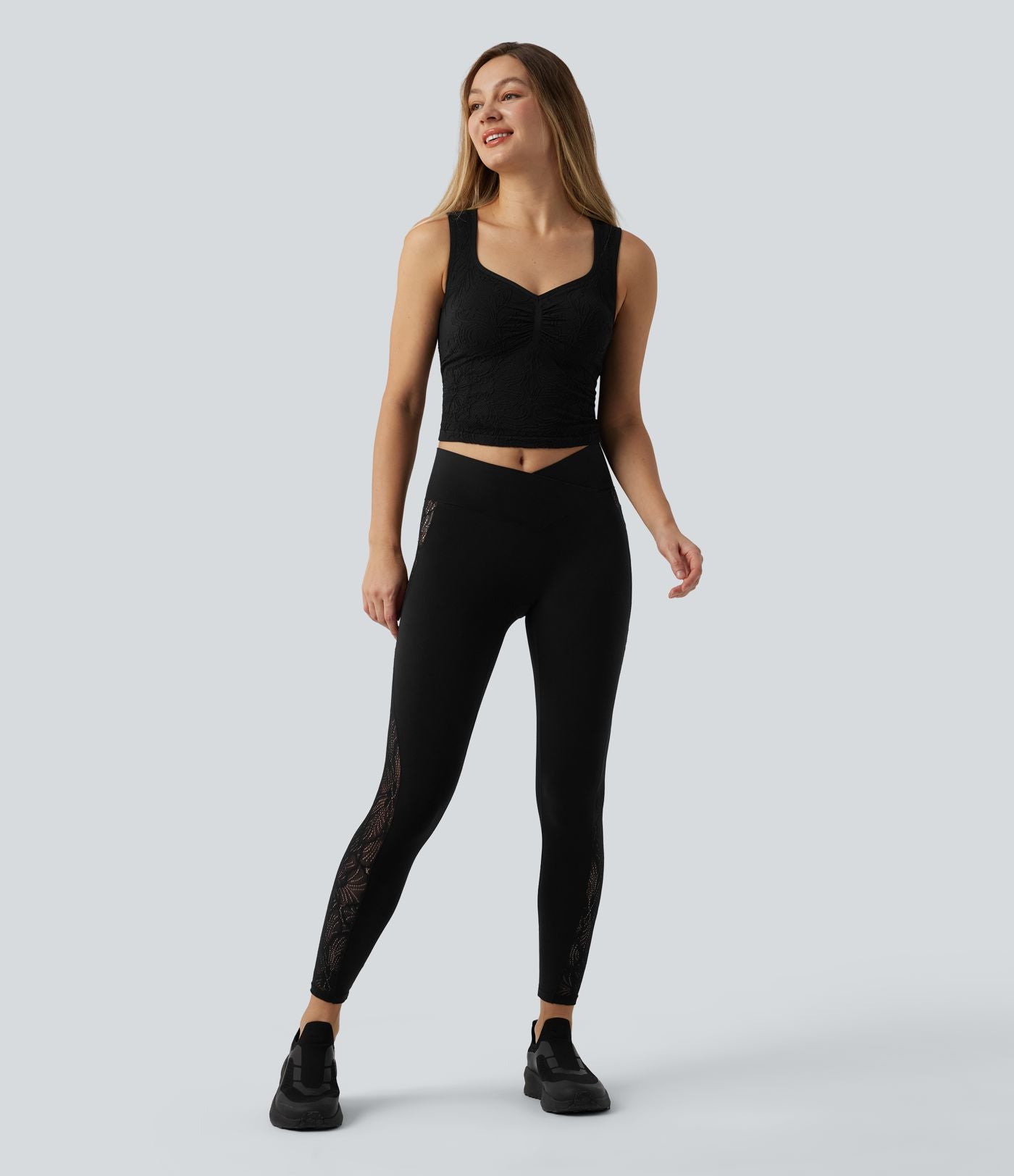 Brassière courte col V en jacquard avec fronces et brassière intégrée