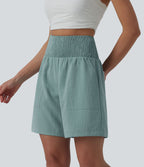 Bermuda casual aspect lin taille haute avec fronces 17,5 cm avec poches
