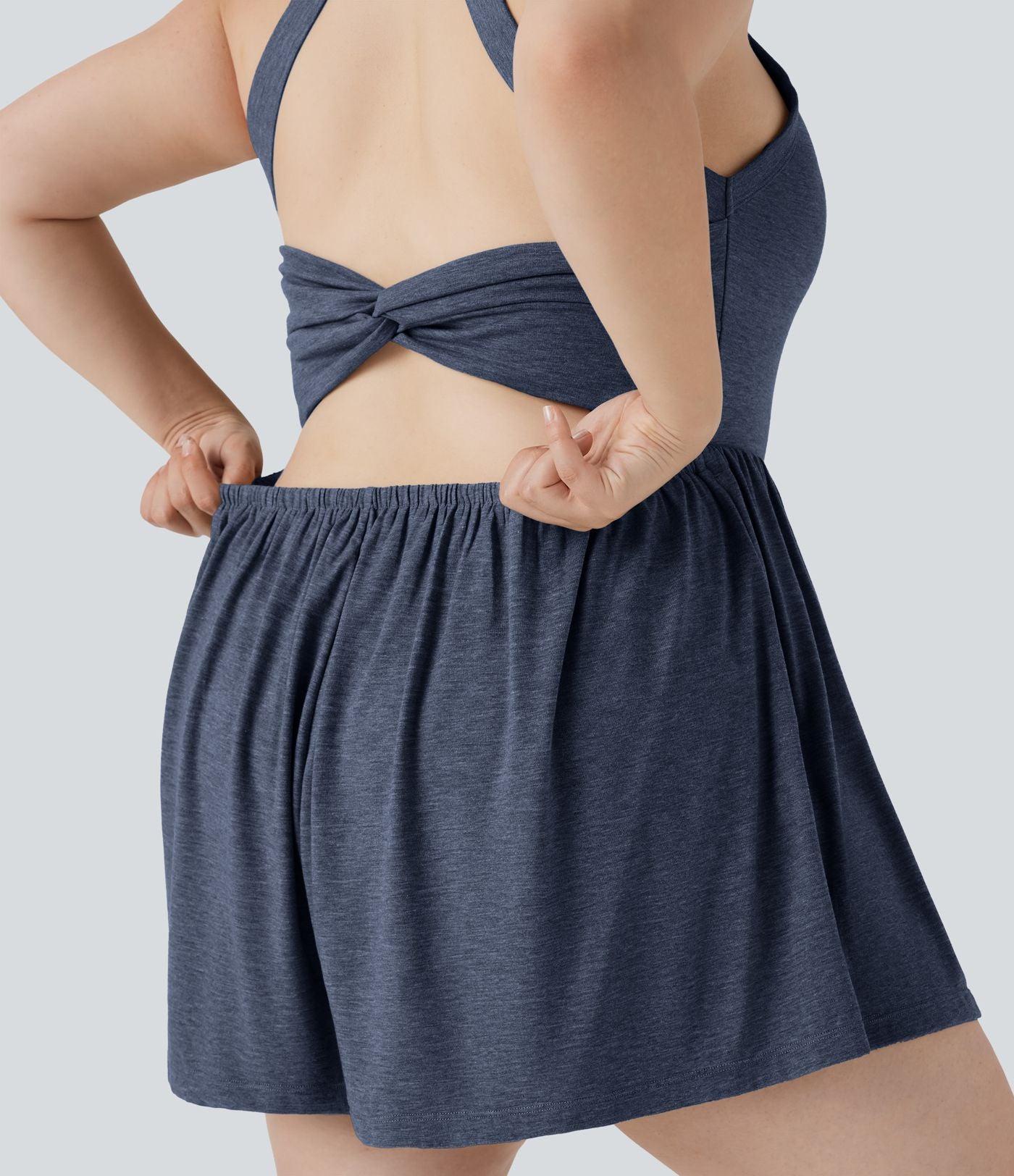 Combinaison-short de séjour grande taille 2-en-1 dos nu torsadée avec poches - Easy Peasy Edition