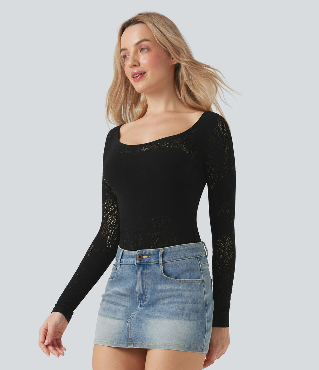 Haut de sport décolleté rond à manches longues avec découpes sans couture OneForm Seamless Flow