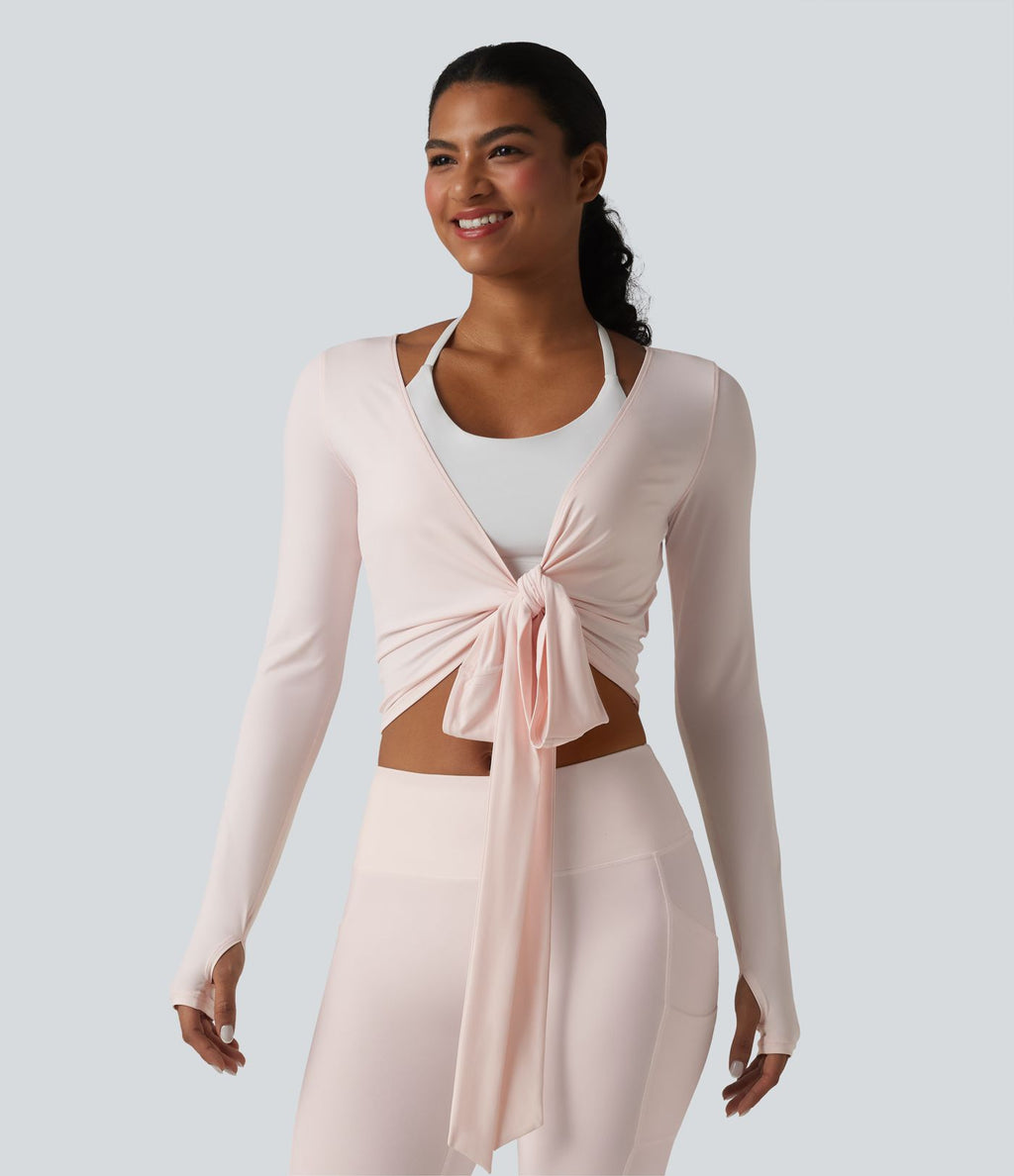 Haut de yoga à manches longues et bretelles croisées, toucher doux, protection solaire UPF50+
