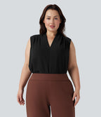 Blouse travail grande taille col V sans manches