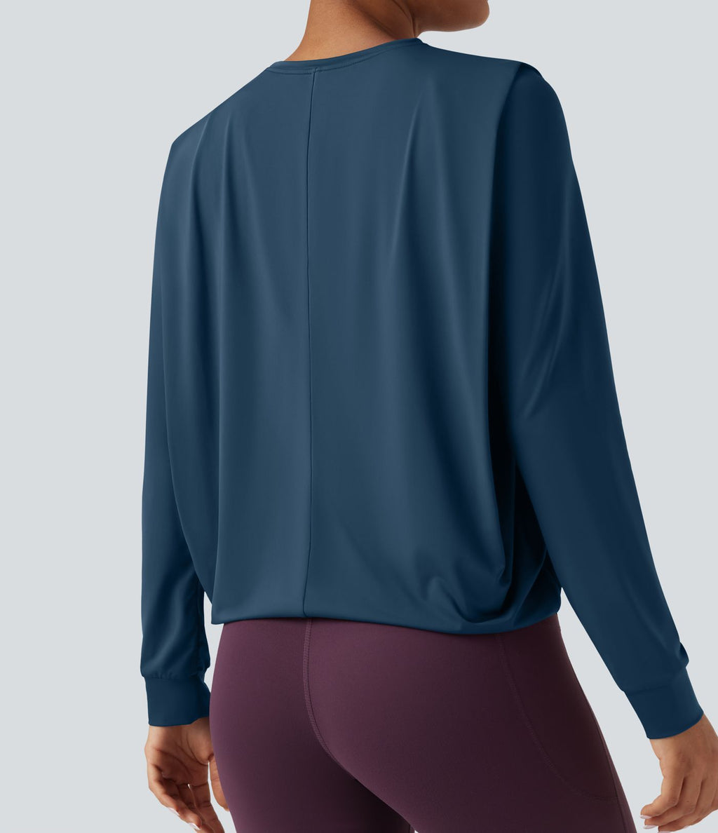 Haut de sport yoga col rond manches longues froncé - UPF50+