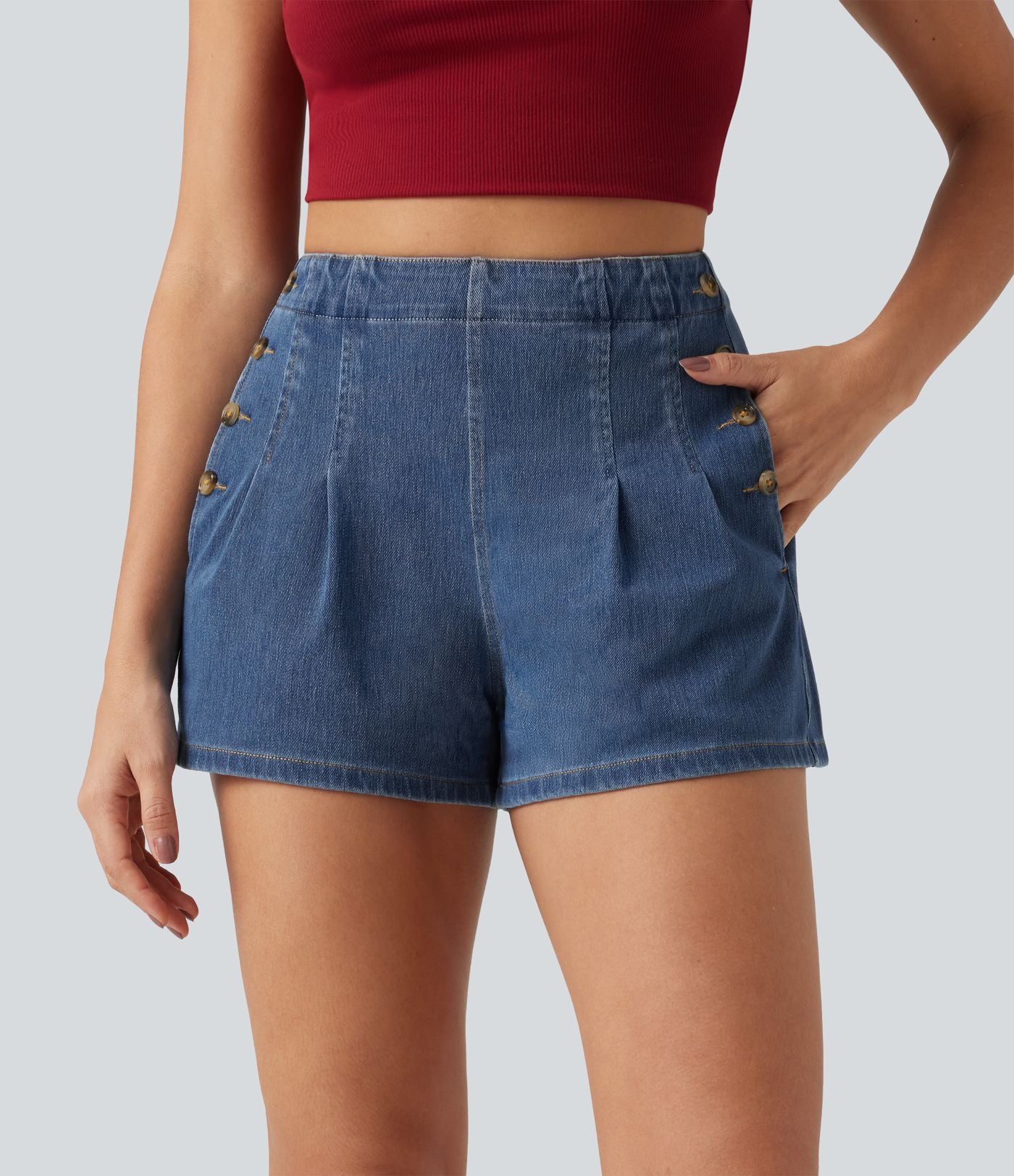 Halara Flex™ Short en denim taille haute 7,5 cm avec poches